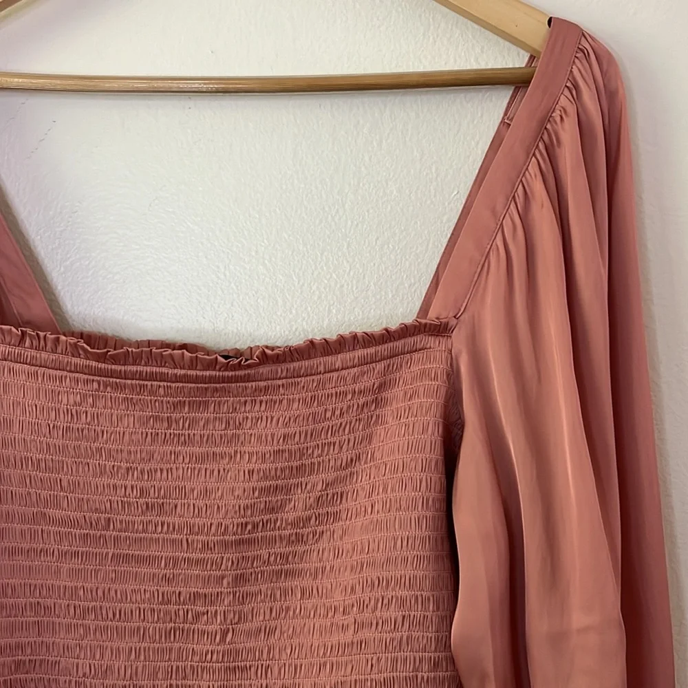 J. Crew Squareneck Smocked Featherweight Satin Cropped‎ Top in Pink size medium